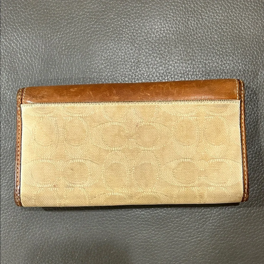Vintage Coach Continental Brown and Tan Women's Leather and canvas Wallet - Picture 5 of 14
